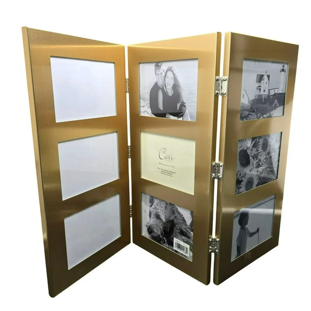 Gold-Tone Folding 9-Photo Frame By Carr Frames Holds 4